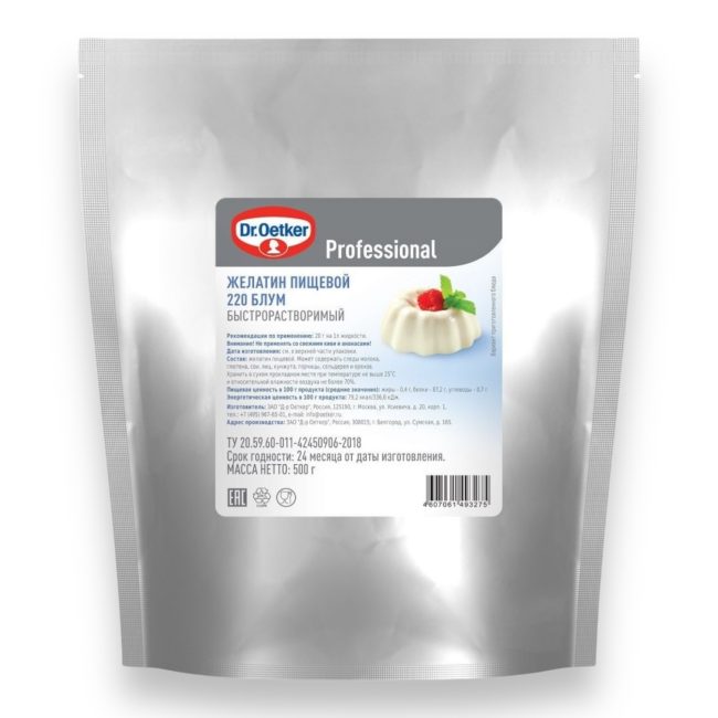 Желатин пищевой "DR.OETKER" 220 блюм, 500гр