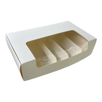 Коробка для Эклеров с разделителем БЕЛАЯ с окном,5 ячеек,25*15*65
