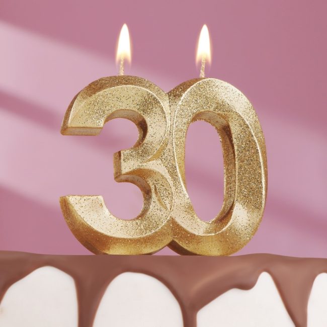 Набор свечей "Цифра 30", золото, 7.8 см
