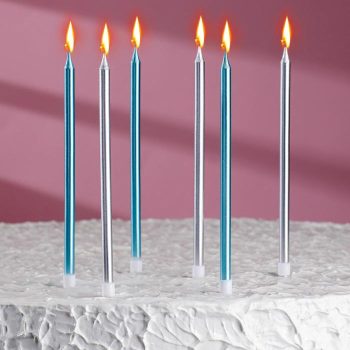 Набор свечей "Ройс" 13см, серебро-голубой, 6шт