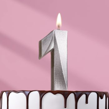 Свеча цифра "1" грань СЕРЕБРО, 7.5см