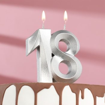 Свеча грань "18" грань Серебро, 7.8см