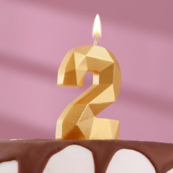 Свеча цифра "2" Алмаз ЗОЛОТО, 7.5см