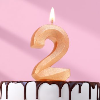 Свеча цифра "2" рань ЗОЛОТО, 7.5см