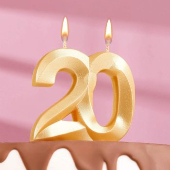 Свеча цифра "20" грань ЗОЛОТО, 7.8см