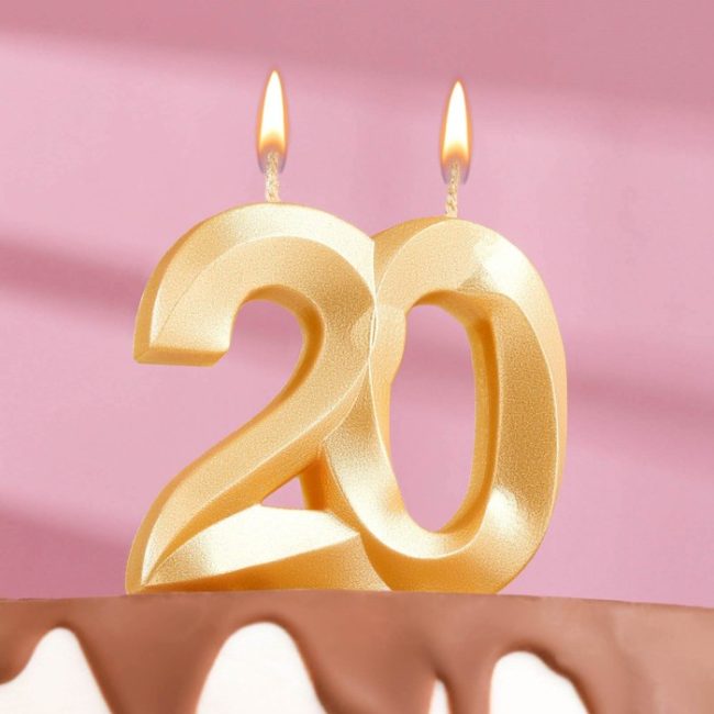 Свеча цифра "20" грань ЗОЛОТО, 7.8см