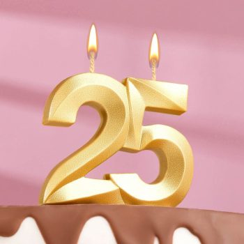 Свеча цифра "25" грань ЗОЛОТО, 7.8см