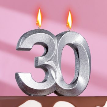 Свеча грань "30" грань Серебро, 9.5см
