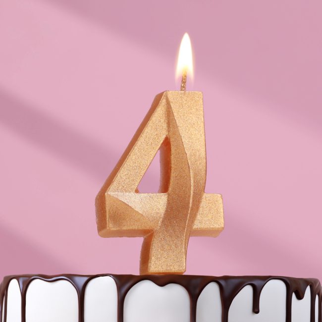Свеча цифра "4" Грань ЗОЛОТО, 7.5см