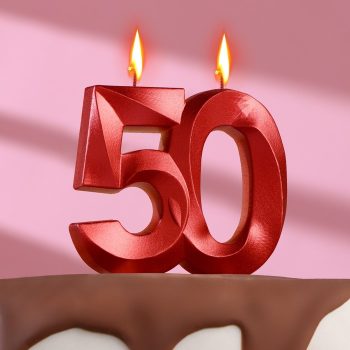 Свеча грань "50" грань красный металлик, 7.8см