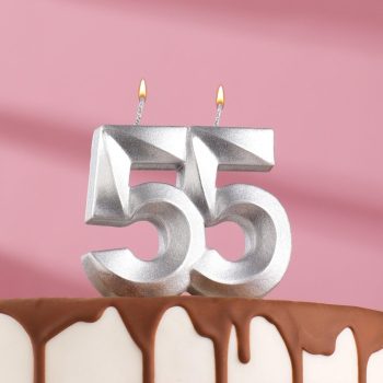 Свеча грань "55" грань Серебро, 7.8см