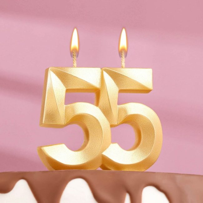 Свеча цифра "55" грань ЗОЛОТО, 7.8