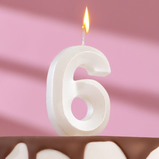 Свеча цифра "6" Грань Жемчуг, 7.5см