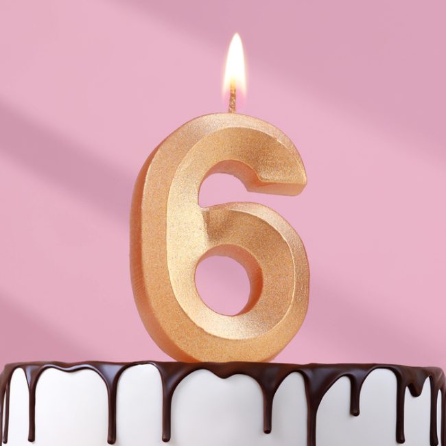 Свеча цифра "6" грань ЗОЛОТО, 7.5см