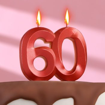 Свеча грань "60" грань красный металлик, 7.8см