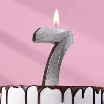 Свеча цифра "7" грань СЕРЕБРО, 7.5см