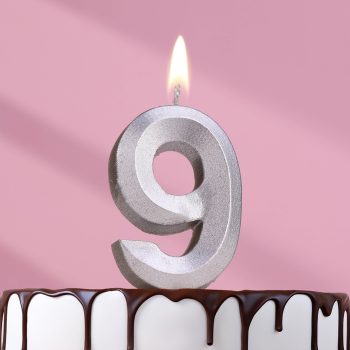 Свеча цифра "9" грань СЕРЕБРО, 7.5см