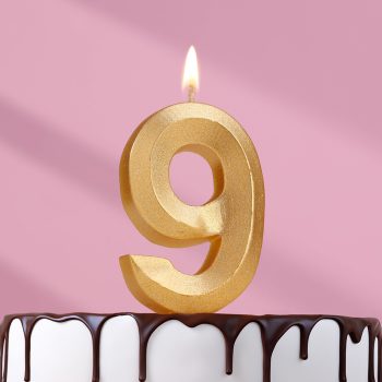 Свеча цифра "9" грань ЗОЛОТО, 7.5см