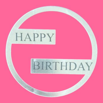 Топпер боковой "Happy Birthday" серебряный круглый