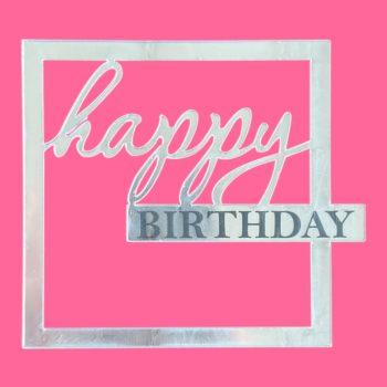 Топпер боковой "Happy Birthday" серебро в рамке