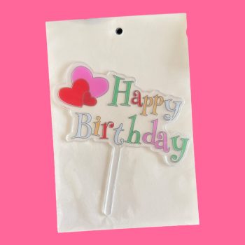 Топпер "HAPPY BIRTHDAY" прозрачный с сердечками